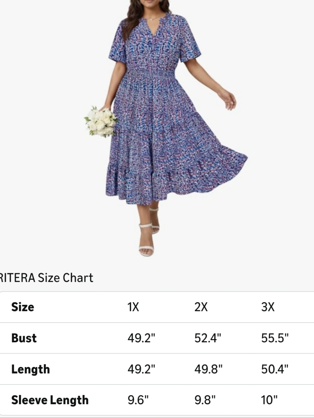 Blue Floral Midi Dress with Smocked Waist - Picture 5 of 5